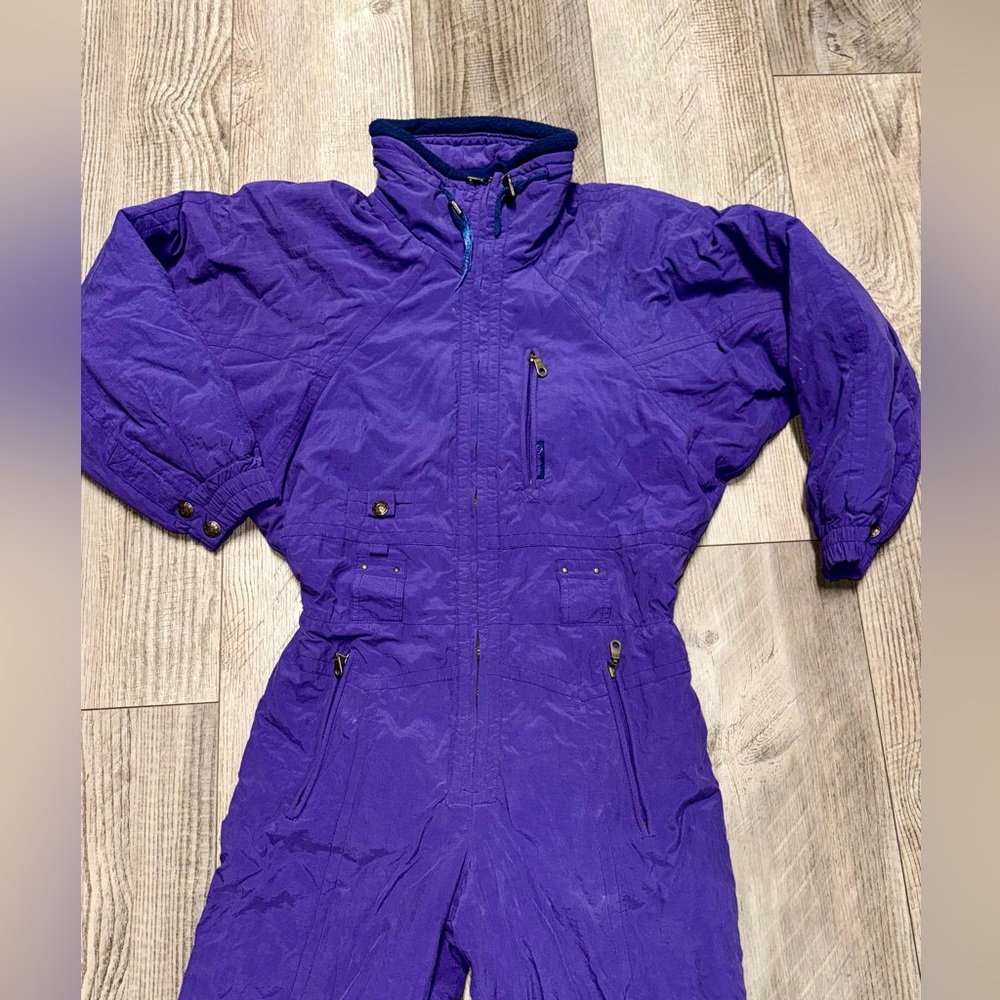 Vintage Ski Suit Bibs one piece coveralls Inside Edge 80s 90s retro purple S - Picture 6 of 13